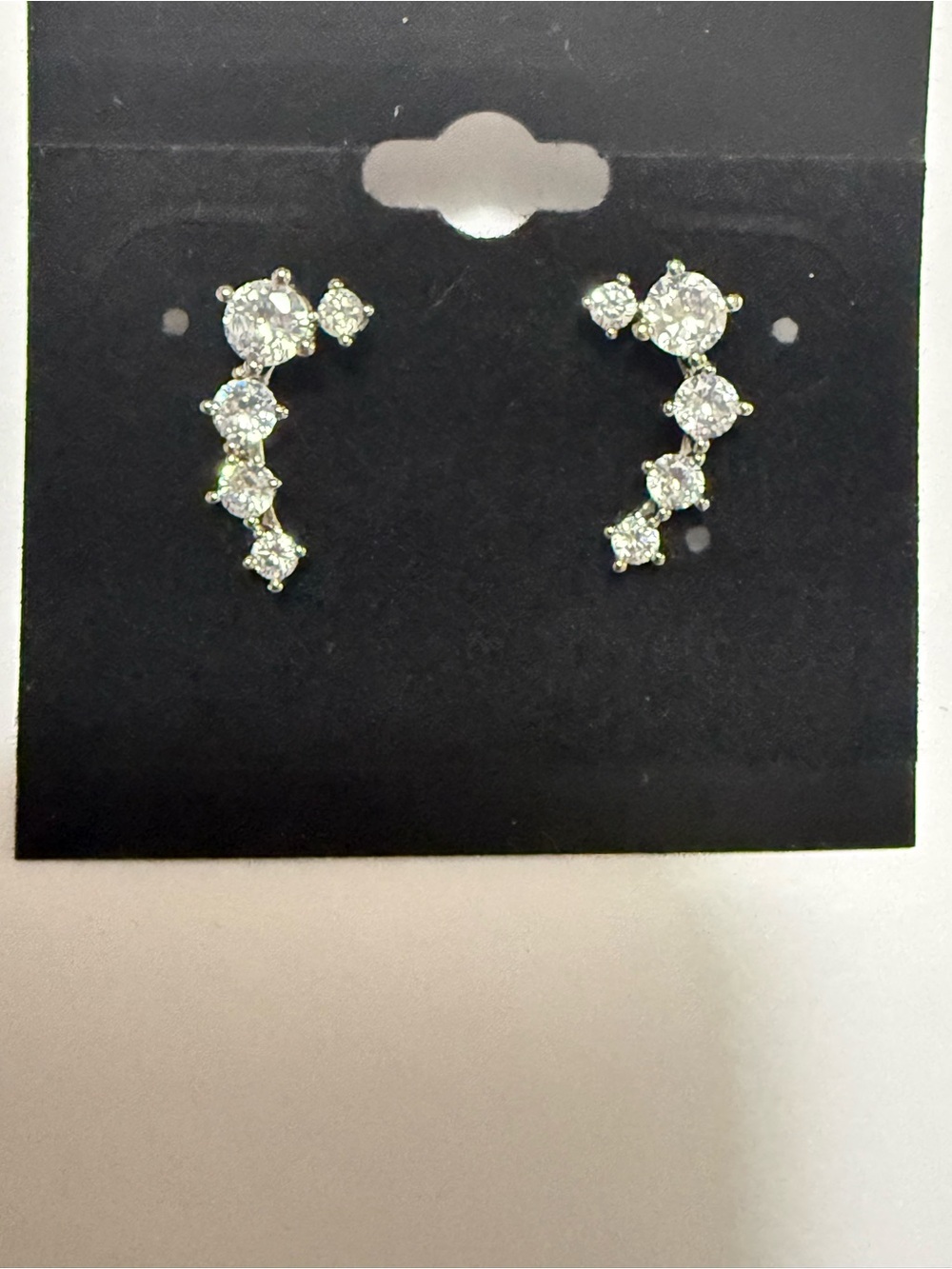 Silver Crystal Cascade Ear Climbers - Sparkling White Stones